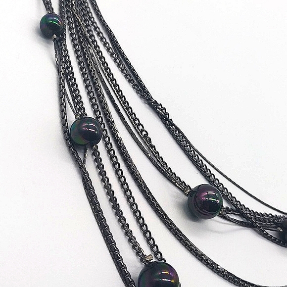 $58 CACHE 32" Layered Black Multi Strand Hematite Statement Necklace NWT - Picture 4 of 5